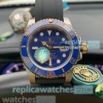 Replica Rolex Submariner Blue Dial Watch-Black Rubber Strap
